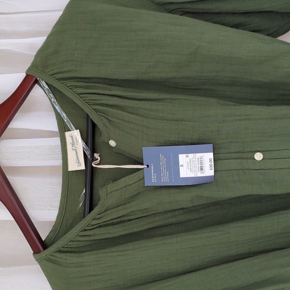 NWT Women's Balloon Long Sleeve Tie-Front Shirtdress Universal Thread Green Sz S - Picture 5 of 11